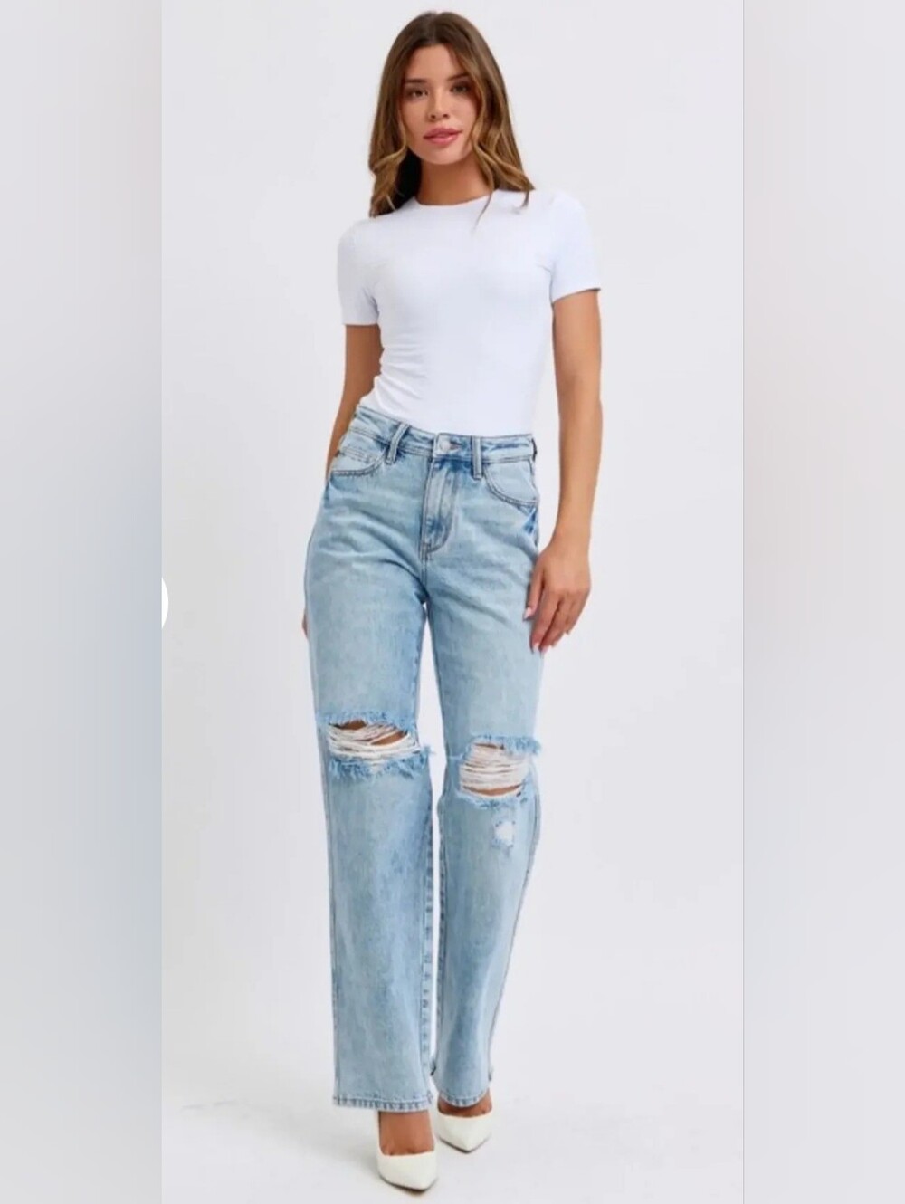 Judy Blue 90s Straight Light Wash Distressed Jeans 16W